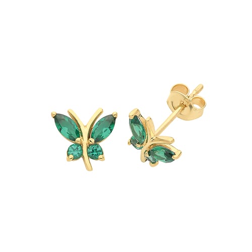 9ct Gold Emerald Butterfly Earrings