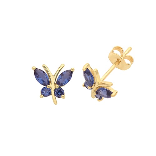 9ct Gold Sapphire Butterfly Earrings