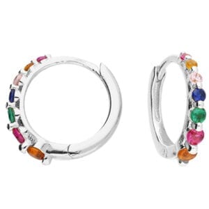 Silver rainbow huggie hoop earrings