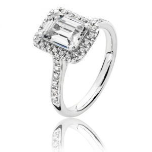 deluxe halo emerald cut ring
